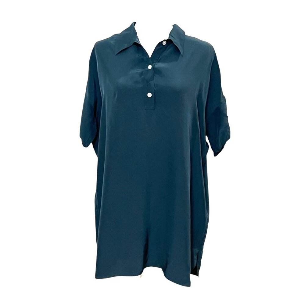 Uniqlo U Women’s Dark Green Rayon Tunic Shirt Size S – Minimal Chic Top Oversize